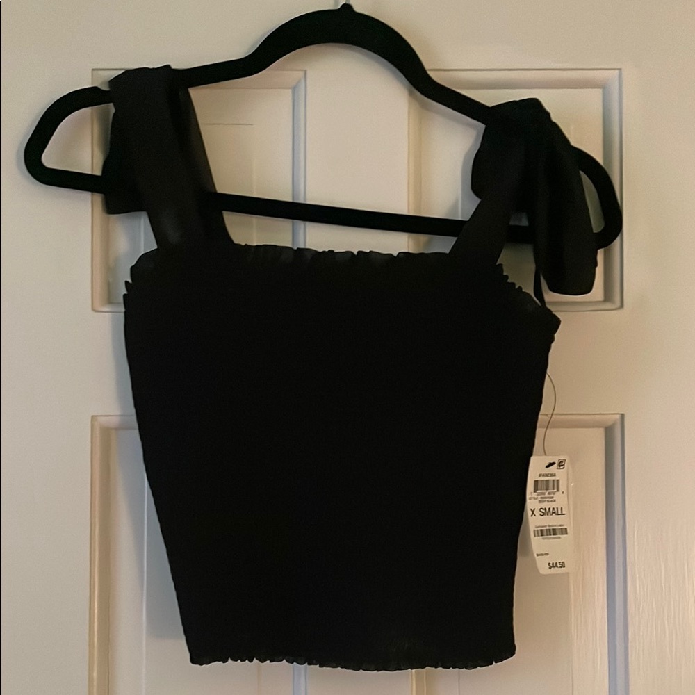 Bar III Black Smocked Tie Front Sleeveless Tank Top